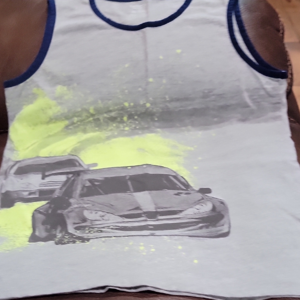 Kids Gray and Neon Green Car Print Tank Top